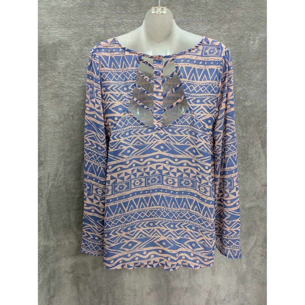 Ladder Cutout High Low Blouse‎ Womens Large Geometric Tribal Southwestern